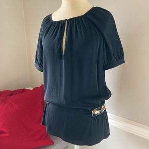 STUNNING Nicole Miller Silk Blouse with Embroidered wait detail.